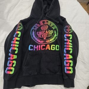Chicago Black Hoodie with Multicolor Print
